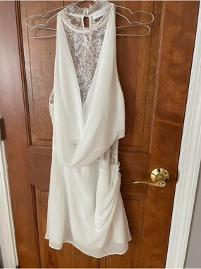 Meshki Arra White Lace-Back Draped Mini Dress